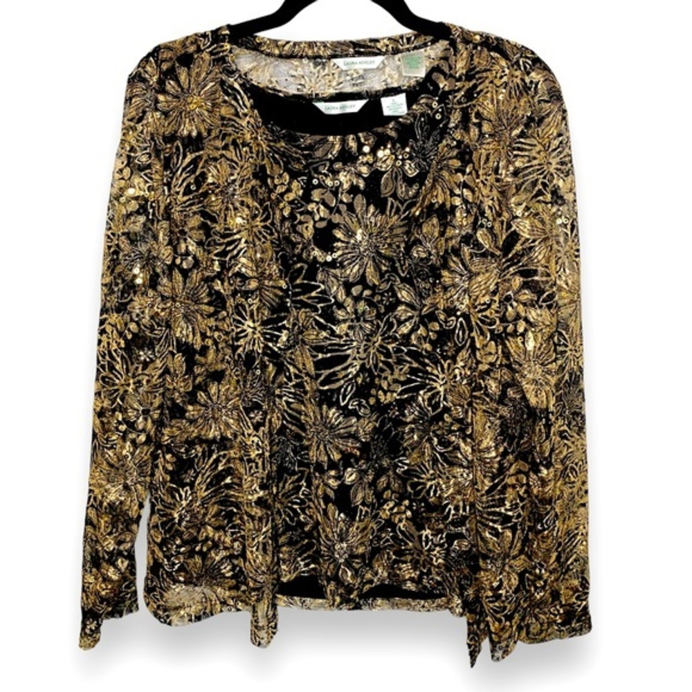 Vintage Laura Ashley Blouse, Gold & Black size large